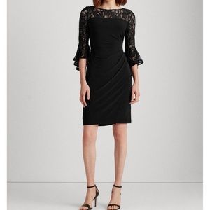 Black Lauren Ralph Lauren dress with lace trim & sleeves. Size 12.